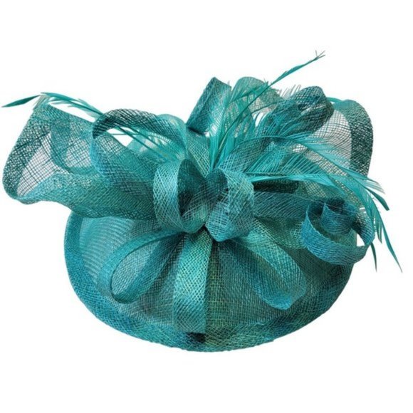 Blue Fascinator with an Upturned Brim Sinamay Loops Rosettes and Feathers - Picture 1 of 16